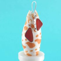 Perfect Cherry Red Sea Glass Earrings Bezel Set