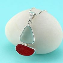 Cherry Red and Aqua Sea Glass Sailboat Pendant