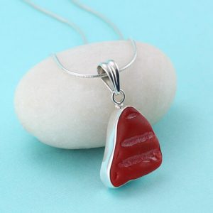 Rare Red Sea Glass Patterned Pendant