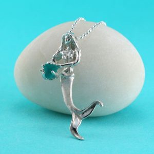 Sterling Silver Mermaid Necklace with Emerald Sea Glass