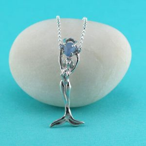 Sterling Silver Mermaid Necklace with Cornflower Blue Sea Glass