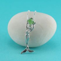 Sterling Silver Mermaid Necklace with Lime Green Sea Glass
