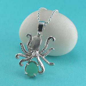 Large Ocean Green Sea Glass Octopus Pendant