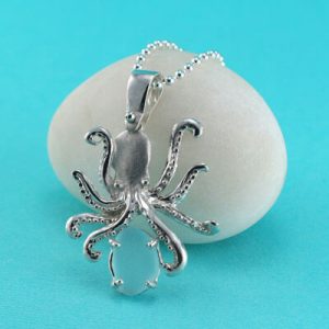 Large Aqua Sea Glass Octopus Pendant