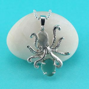 Large Aqua Green Sea Glass Octopus Pendant