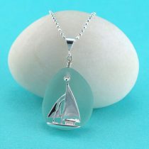 Aqua Sea Glass Pendant Sailboat Charm