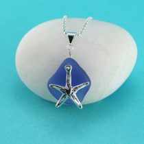 Cornflower Blue Sea Glass Pendant/Necklace With Starfish Charm