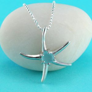 Starfish Pendant with Aqua Sea Glass