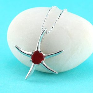 Starfish Pendant with Red Sea Glass