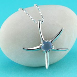 Starfish Pendant with Cornflower Blue Sea Glass