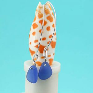 Long Cornflower Blue Sea Glass Earrings