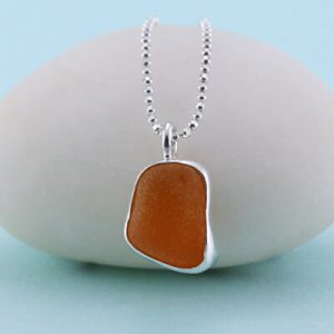 Small Bright Orange Sea Glass Pendant
