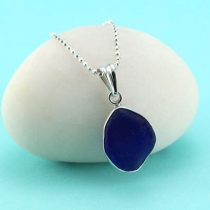 Cobalt Blue Sea Glass Pendant Bezel Set with Sterling Silver Necklace
