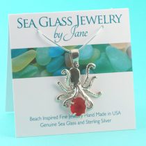 Large Bright Red Sea Glass Octopus Pendant