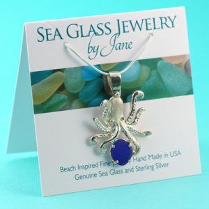 Large Cobalt Blue Sea Glass Octopus Pendant