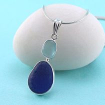 Cobalt Blue and Aqua Sea Glass Bezel Set Pendant