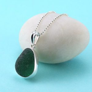 Frosty Olive Teal Sea Glass Pendant