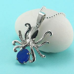 Cobalt Blue Sea Glass Octopus Pendant