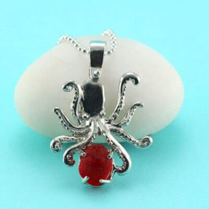 Large Bright Red Sea Glass Octopus Pendant