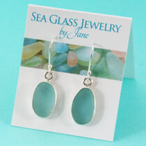 Deep Aqua Sea Glass Earrings Bezel Set