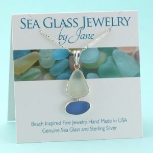 Cornflower Blue and White Sea Glass Sailboat Pendant