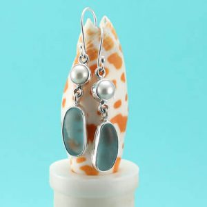Elegant Aqua Sea Glass Earrings with Pearls