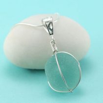 Aqua Sea Glass Insulator Pendant