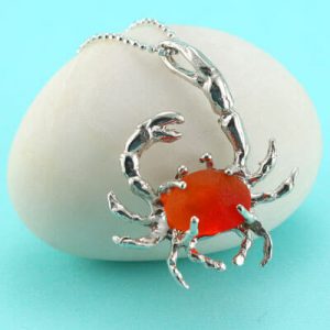 Large Orange Sea Glass Crab Pendant/Necklace