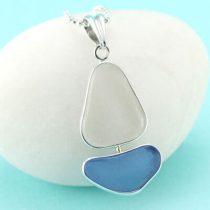 Blue and White Sea Glass Sailboat Pendant
