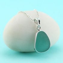 Deep Aqua Sea Glass Pendant Bezel Set