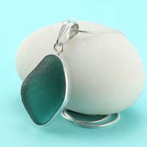 Unusual Deep Aqua Teal Sea Glass Pendant