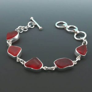 Rare Red Sea Glass Bezel Set Bracelet