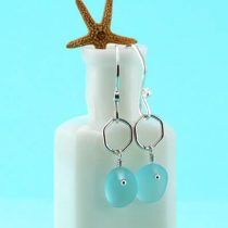 Aqua Sea Glass Earrings with Accent
