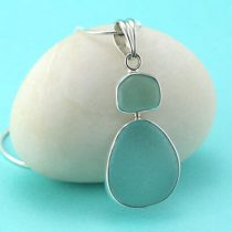 Aqua Sea Glass Double Bezel Set Pendant