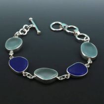 Cobalt Blue & Aqua Sea Glass Bezel Set Bracelet