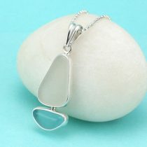 Sweet Aqua & White Sea Glass Sailboat Pendant