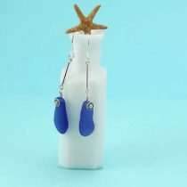 Skinny Cobalt Blue Sea Glass Earrings