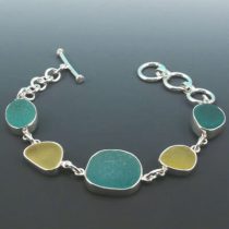 Ultra Rare Teal & Yellow Sea Glass Bezel Set Bracelet