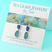 Cobalt & Aqua Double Sea Glass Earrings