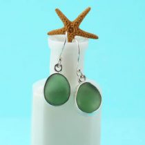 Terrific Teal Green Sea Glass Earrings Bezel Set