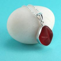 Cherry Red Sea Glass Bezel Set Pendant