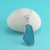 Large Turquoise Patterned Sea Glass Bezel Set Pendant