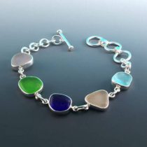 Five Color Sea Glass Bezel Set Bracelet