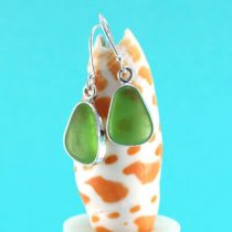 Lucky Lime Green Sea Glass Bezel Set Earrings