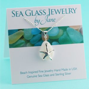 Opaque White Sea Glass Pendant with Sea Star Charm