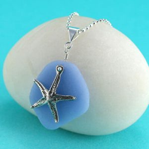 Rare Blue Milk Glass Sea Glass Starfish Pendant