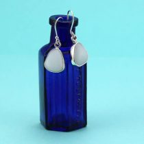 White Milk Glass Sea Glass Earrings