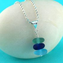 Aqua & Cobalt Blue Sea Glass Stack Pendant