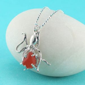 Bright Orange Sea Glass Octopus Pendant