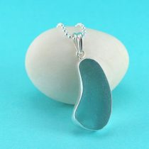 Large Curvy Aqua Sea Glass Bezel Set Pendant